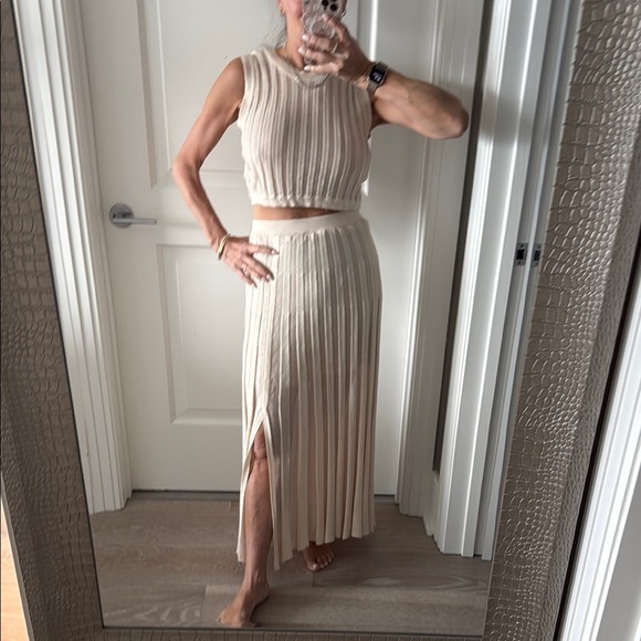 Faithful the Brand Cream Ribbed Midi Skirt Set
